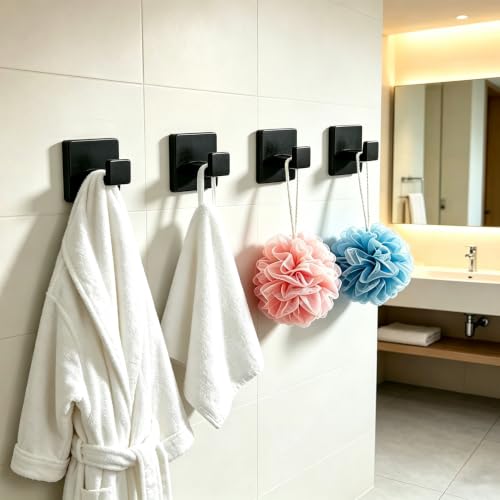 JOPOFI 2 Piece Towel Hook - Bathroom Robe Hook - Matte Black - Product Imagery