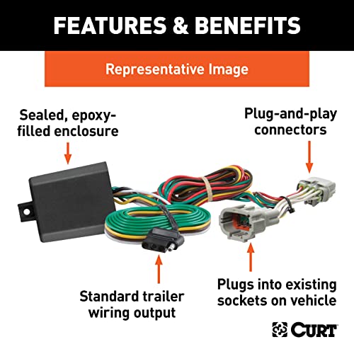CURT 56332 Vehicle-Side Custom 4-Pin Trailer Wiring Harness, - Product Imagery