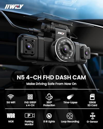 IIWEY N5 4 Channel Dash Cam for Cars, 360° View 2K Front 1080P - Product Imagery