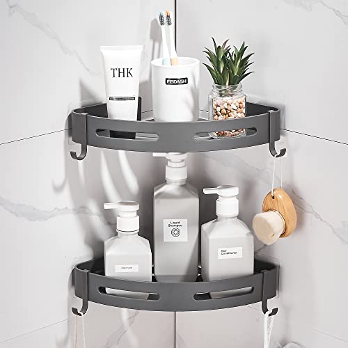 2-Tier Corner Shower Shelf, Dark Grey - Product Imagery