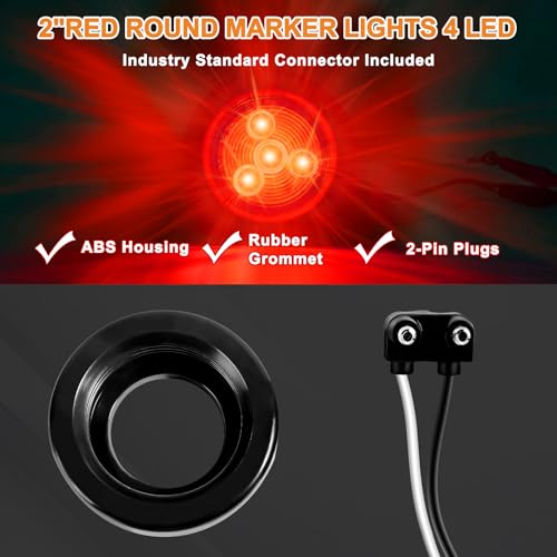 10Pack(5 Amber + 5 Red) 2" 4LED Round Trailer Side Marker Light - Product Imagery