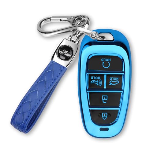 MILD EAST For Hyundai Key fob Cover 5 Button with Keychain(Blue) - Product Imagery