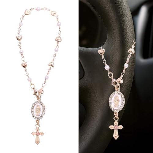 Steering Wheel Rosary Charm, Steering Wheel Accessory with - Product Imagery