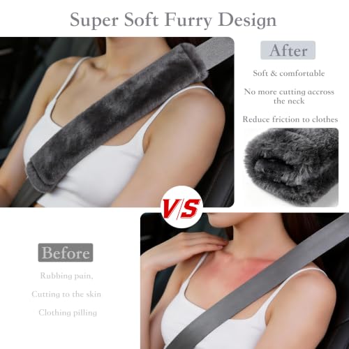 Amooca 2-Pack Soft Furry Universal Seatbelt Cover Car Shoulder - Product Imagery