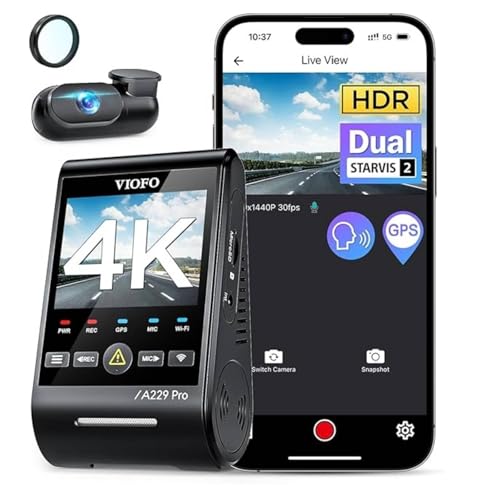 VIOFO A229 Pro 4K HDR Dash Cam Front and Rear, Dual STARVIS 2 - Product Imagery