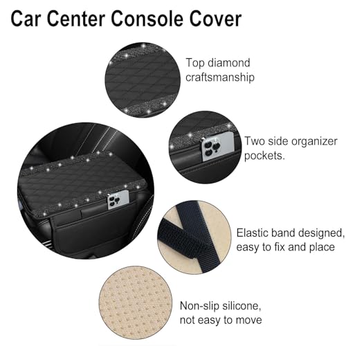 NBTEPEM Bling Car Center Console Cover, Leather Car Arm Rest - Product Imagery