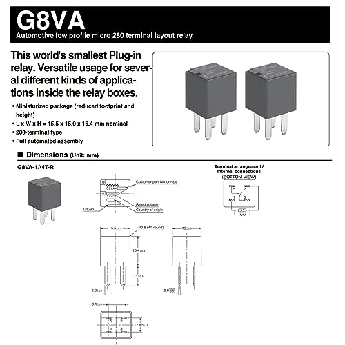 2 Pcs G8VA-1A4T-R01 20A 12VDC 4Pins Automotive Relay （SPST） - Product Imagery