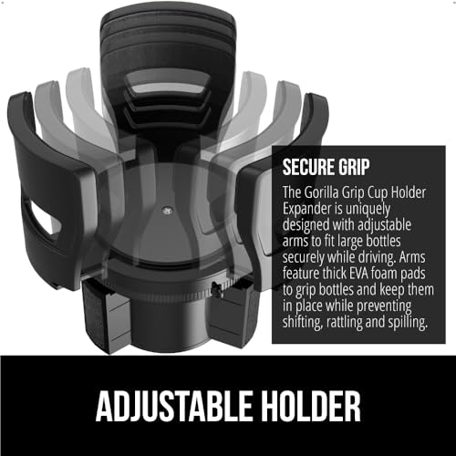 GORILLA GRIP Patent Pending Adjustable Car Cup Holder Expander, - Product Imagery