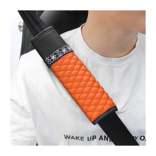 zipelo 2 Pack PU Leather Seat Belt Shoulder Pads, Orange - Product Imagery