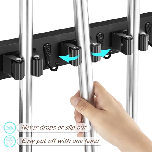 OUTNILI Mop and Broom Holder Wall Mount - Black Broom Mop Hanger - Product Imagery