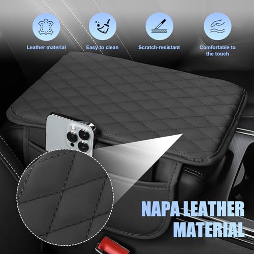 Car Center Console Cover, Leather Car Arm Rest Cushion with 2 - Product Imagery