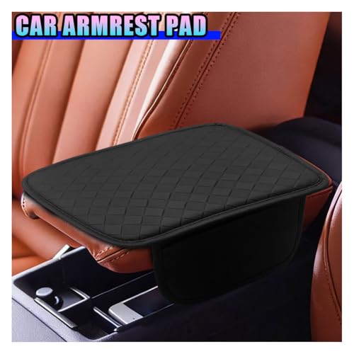 Leather Car Center Console Cover, Armrest Pad Accessory, Black - Product Imagery