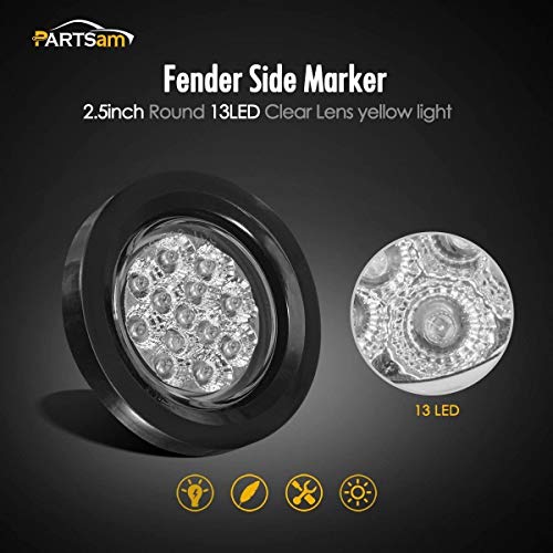 Partsam 2Pcs 2.5 Inch Round Amber 13 LED Side Marker Clearance - Product Imagery