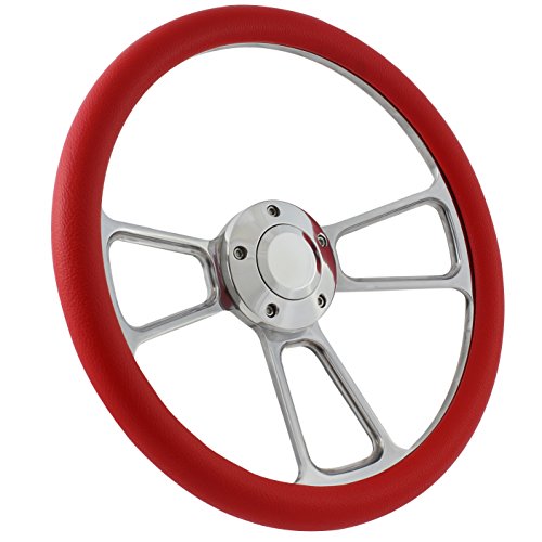 Boat Steering Wheel 14 Inch Aluminum With Red Vinyl Half Wrap, - Product Imagery