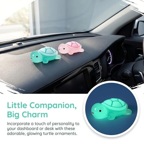 2PCS Cute Tortoise Car Dashboard Ornament, Luminous Mini Turtle - Product Imagery