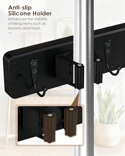 AceMining Black Broom Holder Wall Mount, 4 Holders 4 Hooks Mop - Product Imagery