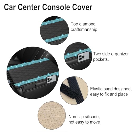 NBTEPEM Bling Car Center Console Cover, Leather Car Arm Rest - Product Imagery