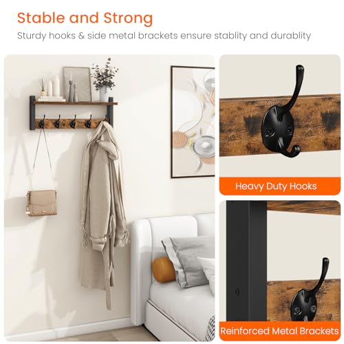 Homode Wall Hooks with Shelf, Wood Coat Rack with Shelf - Product Imagery