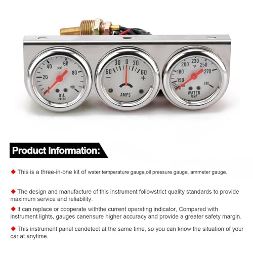 2'' 52mm Universal Chorme 12V DC Car Triple Gauge Kit Psi Oil - Product Imagery
