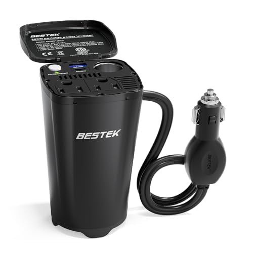 BESTEK 200W Power Inverter 12V DC to 110V AC Car Plug Adapter - Product Imagery