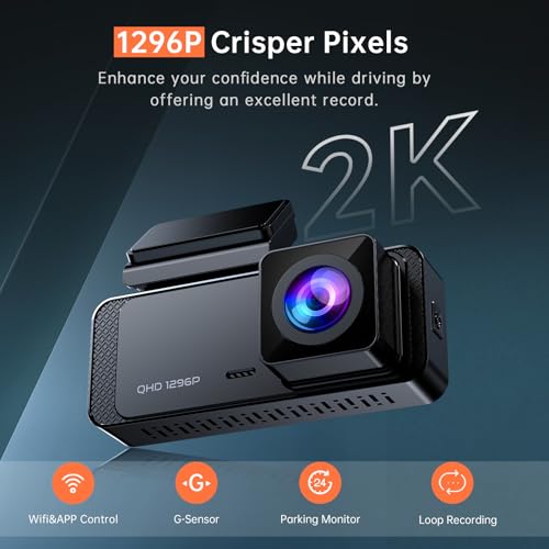 Veement 1296P Dash Cam Front, WiFi Dash Camera for Cars with App - Product Imagery