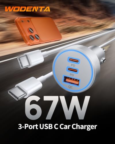 WODENTA for iPhone 17/16/15 Pro Max Car Charger, 67W Fast USB C - Product Imagery