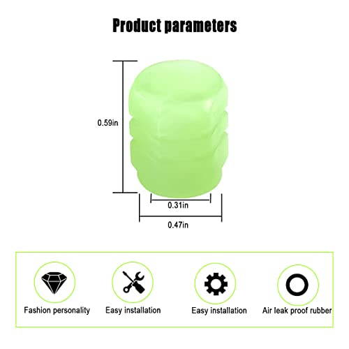 YALOK 4PCS Glow-in-Dark Tire Valve Stem Caps, Air Covers, Green - Product Imagery