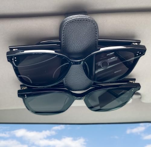 Visonx Sunglass Holder for Car Visor Clip, Magnetic Leather - Product Imagery