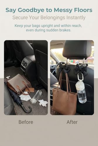 2 PCS Car Headrest Hook with Bow, Rear Car Seat Storage Hook, - Product Imagery