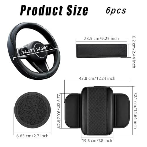 6 PCS Car Accessories Set, 14.5-15 Inch Car Steering Wheel - Product Imagery
