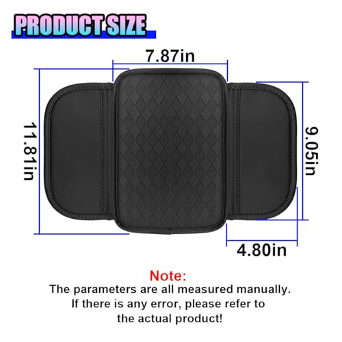 Leather Car Center Console Cover, Armrest Pad Accessory, Black - Product Imagery