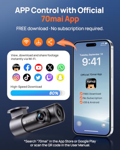 70mai M310 Plus 4K Dash Cam Front with Night Vision, 140° Wide - Product Imagery
