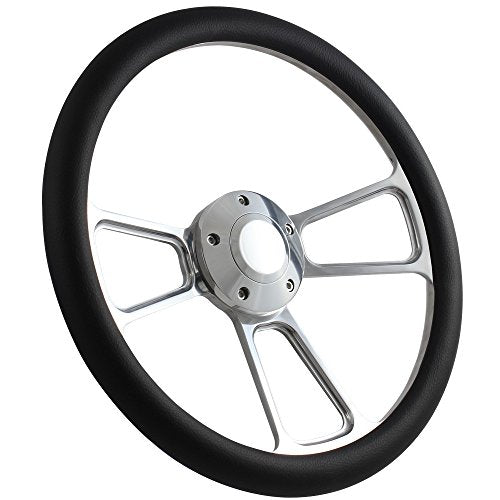 5-bolt Steering Wheel 14 Inch Aluminum with Black Wrap and Horn - Product Imagery