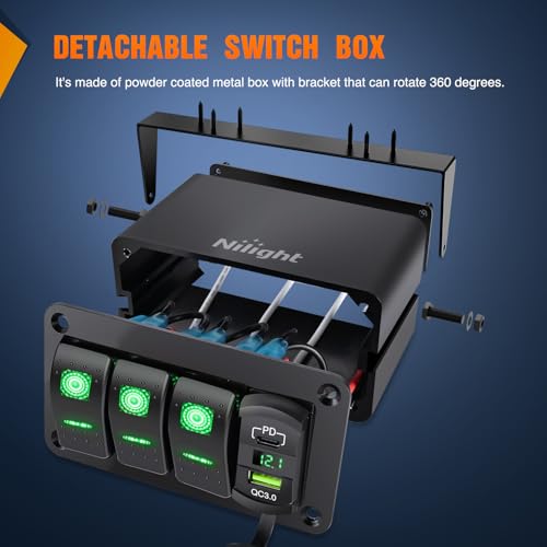 Nilight 3 Gang Rocker Switch Box 12V SPST ON Off Toggle Switches - Product Imagery