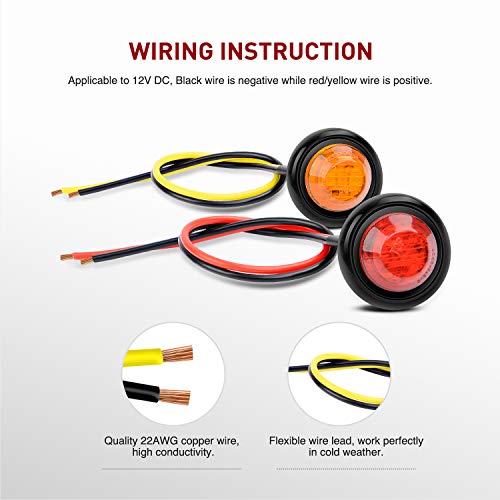Nilight 3/4" Round LED Clearance Marker Lights, Red & Amber, - Product Imagery
