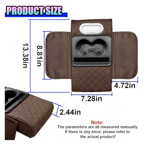 Leather Car Center Console Cover, Armrest Booster Cushion, Coffee - Product Imagery