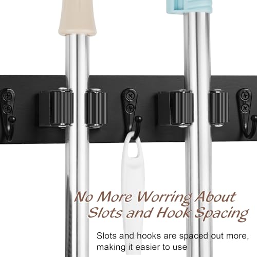 OUTNILI Mop and Broom Holder Wall Mount - Black Broom Mop Hanger - Product Imagery
