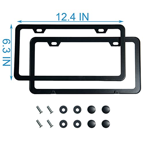 2PCS Premium Matte Black License Plate Frames, Solid Rust-Proof - Product Imagery