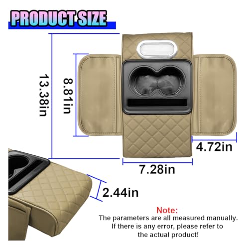 Leather Car Center Console Cover, Armrest Booster Cushion, Beige - Product Imagery