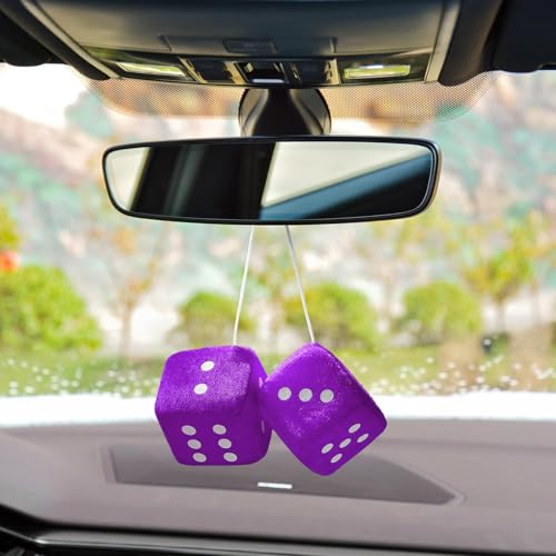 Pair Fuzzy Dice for Rear View Mirror, Retro Hanging Dice for Car - Product Imagery
