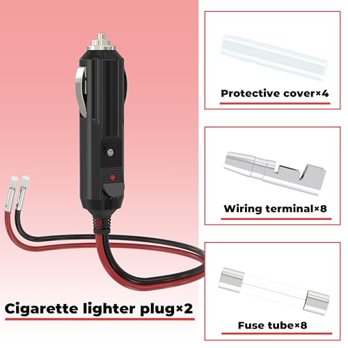 BFXM 12V Cigarette Lighter Plug with 16AWG 1FT Wire (2 Pack) - Product Imagery