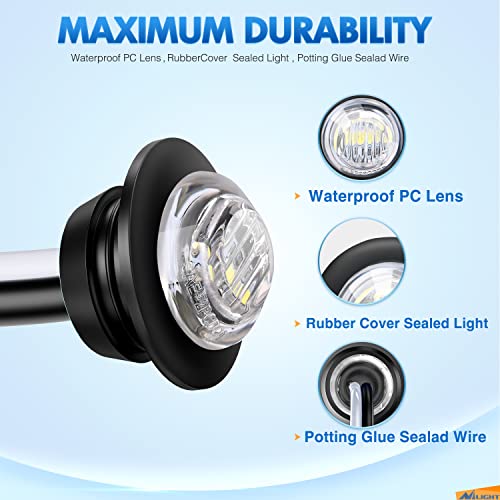 Nilight 3/4" Round LED Clearance Marker Lights,White, 10-Pack - Product Imagery