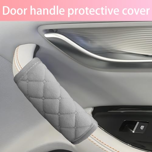 2PCS Car Grab Handle Covers Velvet Door Pull Protectors Gray - Product Imagery