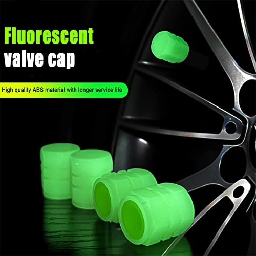 YALOK 4PCS Glow-in-Dark Tire Valve Stem Caps, Air Covers, Green - Product Imagery