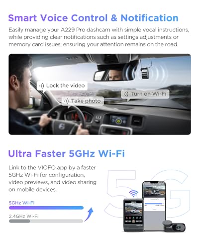 VIOFO A229 Pro 4K HDR Dash Cam Front and Rear, Dual STARVIS 2 - Product Imagery