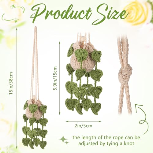 DaisyInner Crochet Hanging Plant for Car,Green,Leave - Product Imagery