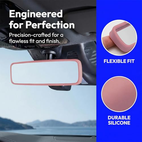 Elastic Silicone Car Rear View Mirror Protector Cover, Pink - Product Imagery