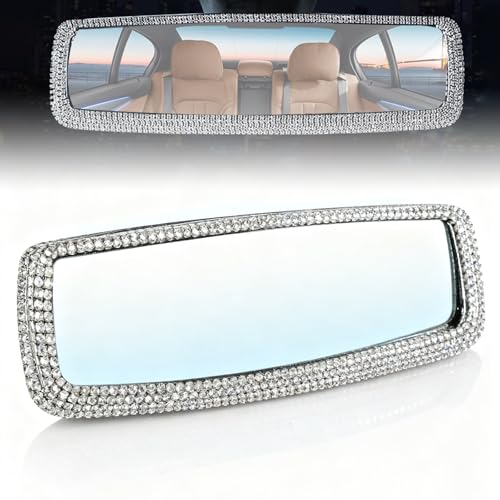 Bling Rhinestone Rearview Mirror, Clip-On Car Panoramic Rear - Product Imagery