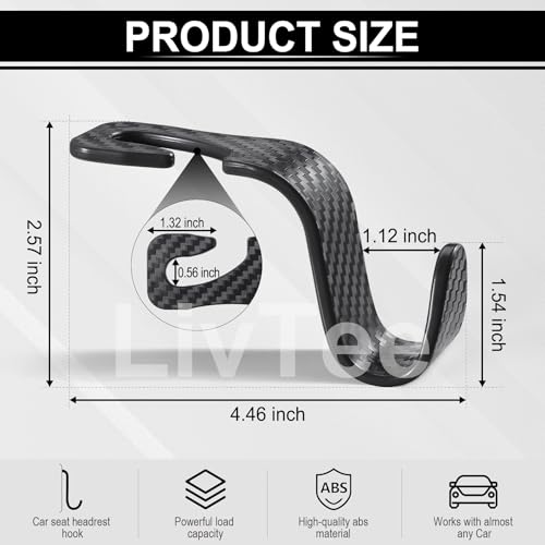 LivTee Car Purse Hook, 4 Pack Universal Auto Seat Headrest Hook - Product Imagery