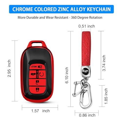 QBUC for Honda Key fob Cover(red, 5 Buttons), Soft TPU - Product Imagery
